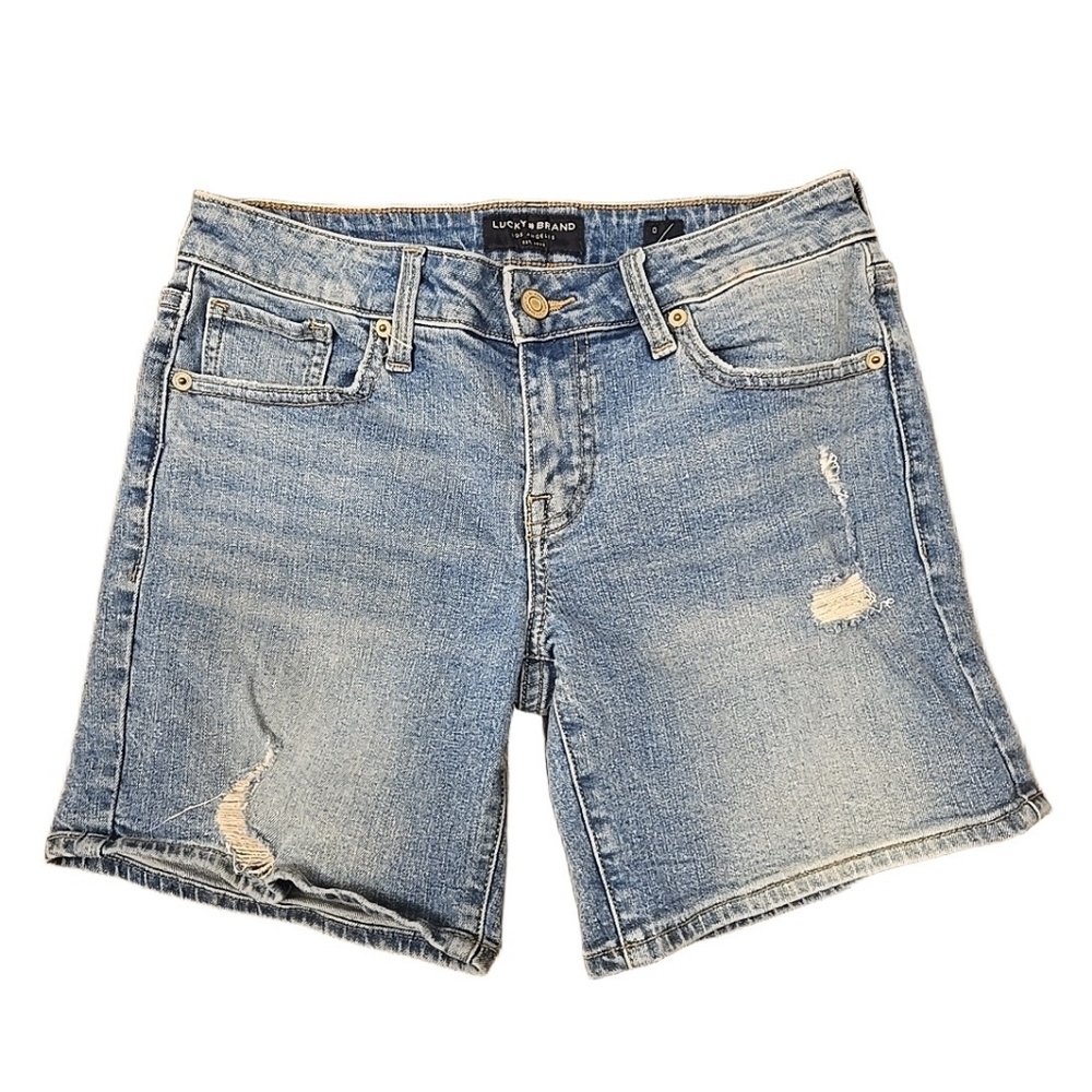 Womens Lucky Brand Distressed Denim Shorts Roll Up Size 0 Blue Summer Casual